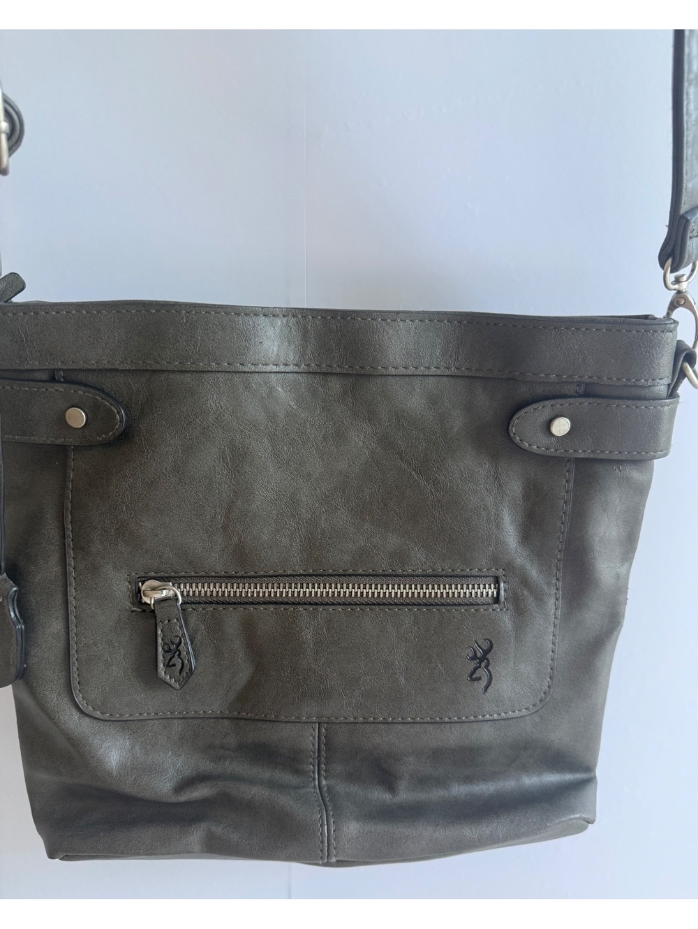 Browning Olive Green Leather Crossbody Shoulder Bag